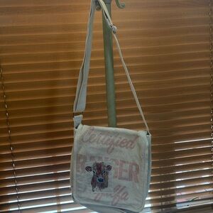 Dawn’s  Garden Gate pastel with patchwork Canvas Bag- gently loved